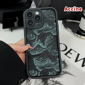 Case for iPhone 16 Pro Max 15 Plus 14 13 12 11 XR E XS Ocean Wave Symphony Pattern Soft Matte TPU Armor Lens Protection Rugged Phone Back Cover for Male