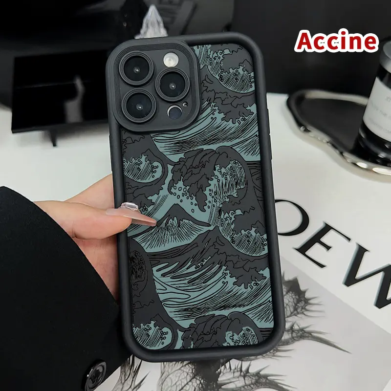 Durable Shockproof Soft Matte TPU Armor Phone Case with Ocean Wave Symphony Pattern & Lens Protection for iPhone 16 Pro Max, 15 Plus, 14, 13, 12, 11, XR, X, XS – Rugged Back Cover for Men, Accessories, Men's Accessories