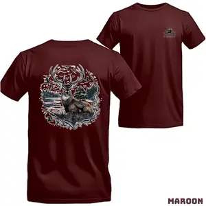 2 Sided Adventure Men Hunting T-Shirt – Majestic Buck & Forest Lake Graphic Tee, Unisex Menswear Hunting Cotton T-shirt