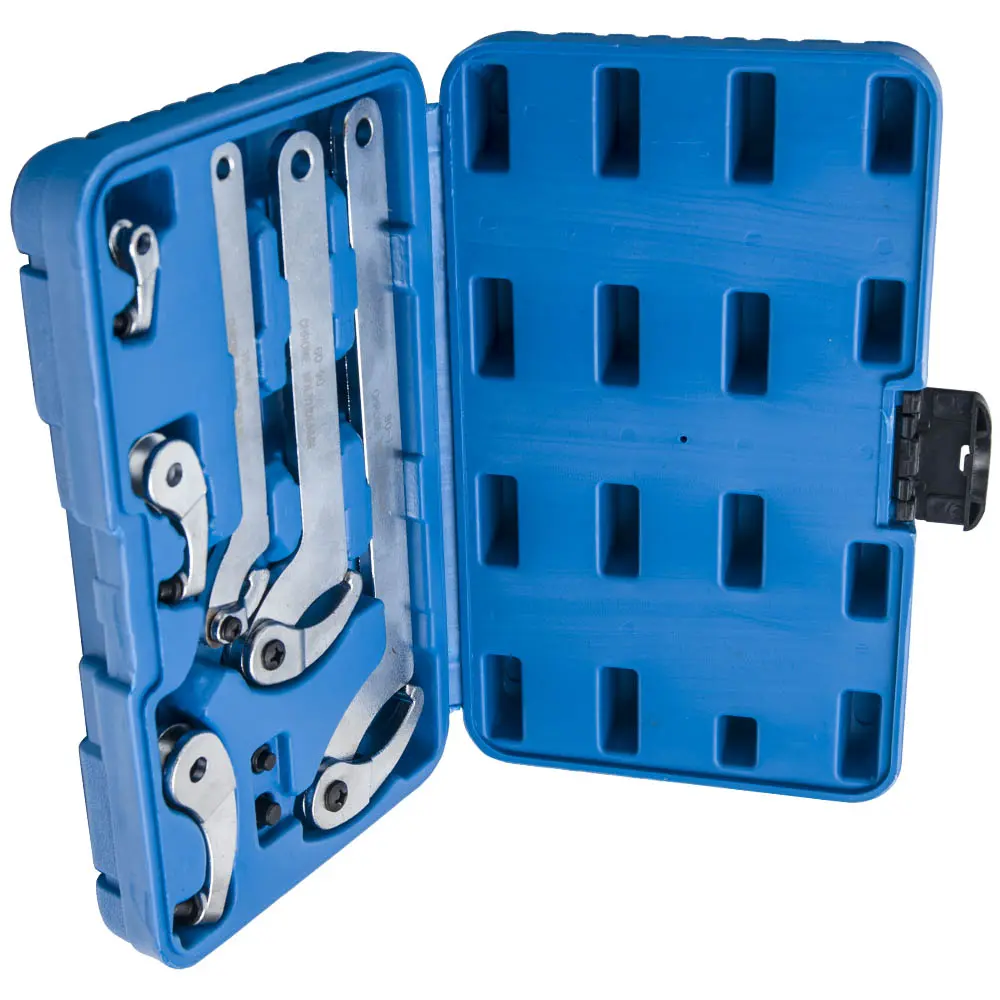 Hook Pin Wrench Spanner Tool Set with 2x Spare Pins, 3x Adaptors, 35 - 60 Mm & 60 - 90 Mm Sizes for Bikes Nut Adjustment