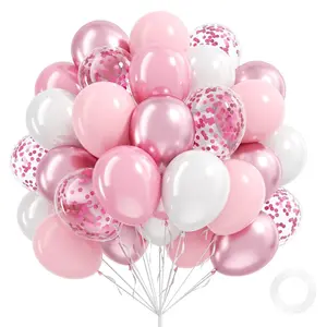 Light Pink and White Pearl Balloons Set 60pcs with Confetti for Weddings, Showers & Parties