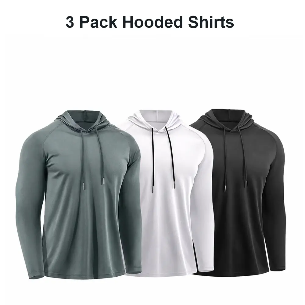 3-piece men's solid color long-sleeve hooded sweatshirts with drawstrings - casual sporty hoodies suitable for running and gym workouts, men's sports and outdoor clothing for spring and autumn, solid color sportswear,travel essentials,camping essentials