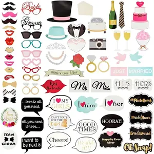 72 Pieces Wedding Photo Booth Props for Bridal Shower, Bachelorette Party, Photobooth Selfies, with Sticks and Stickers