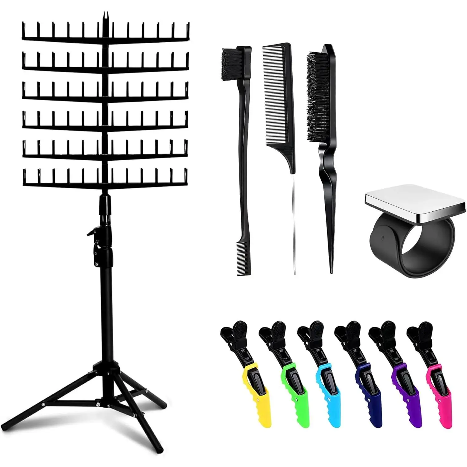 Standing Braid Hair Organizer - 144 Pegs Hair Extension Holder, Divider & Display Stand for Hair Braiding, Height Adjustable Rack, Easy to Assemble| Hair Styling Tool Combo Set