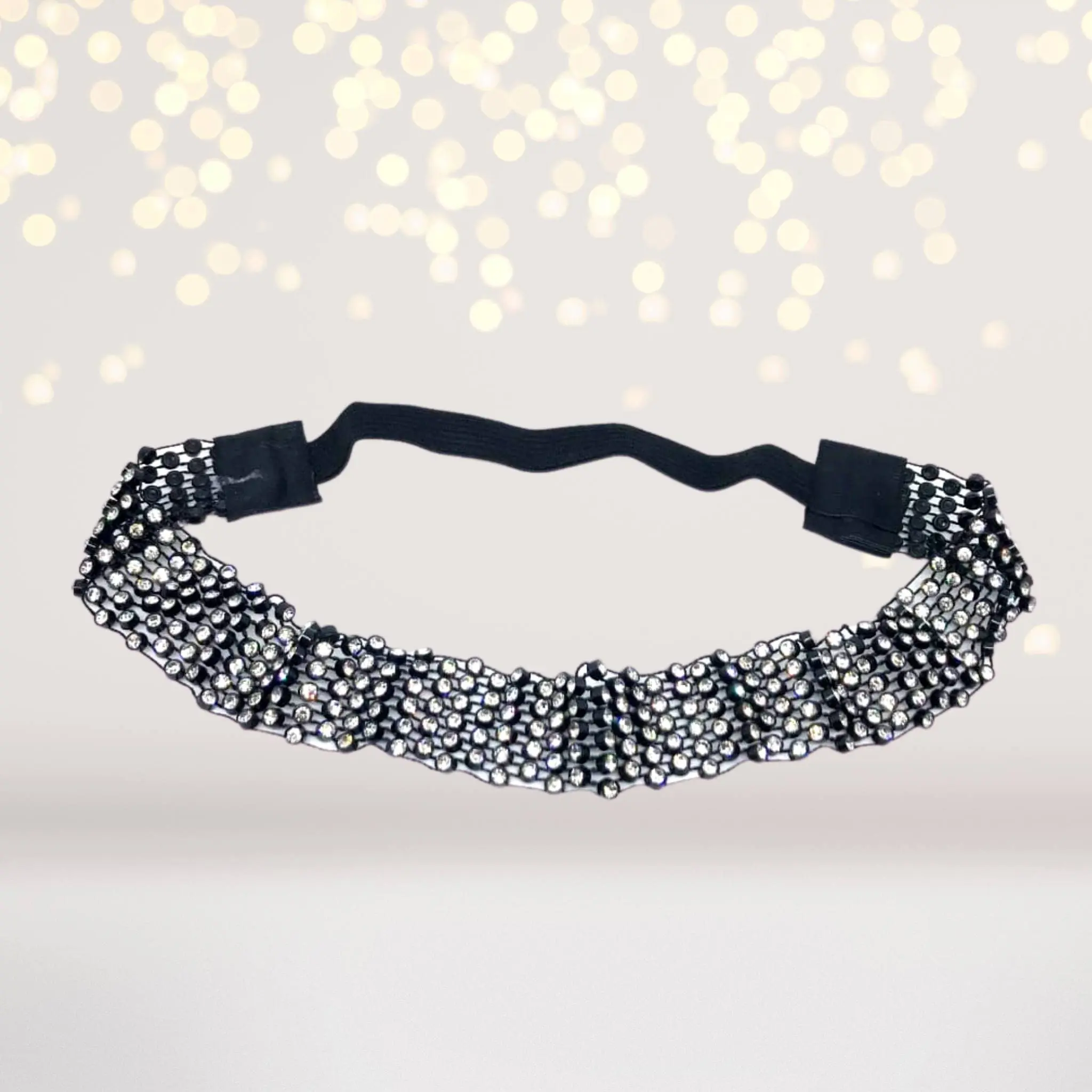 Glamorous Black Headband with Rhinestone Accents for Women and Girls, 1 Inch Wide Polyester Blend with Soft Stretchy Band, A Piece of Wearable Art, Mommies, Women/Girls, Special Events, Sparkly Glam, Rhinestone Row, One Size Fit
