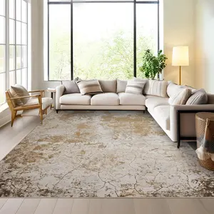 GARVEE Living Room Area Rugs - 8x10 Washable Abstract Neutral Modern Large Soft Indoor Rug Stain Resistant Non Slip Carpet for Bedroom Dining Room Farmhouse Home Office Camel