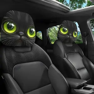 2-Pack Cat Eye Dark Style Cute Pet Pattern Car Headrest Covers, Easy Installation, Ideal for Long Trips and Commutes, Perfect Christmas Gift