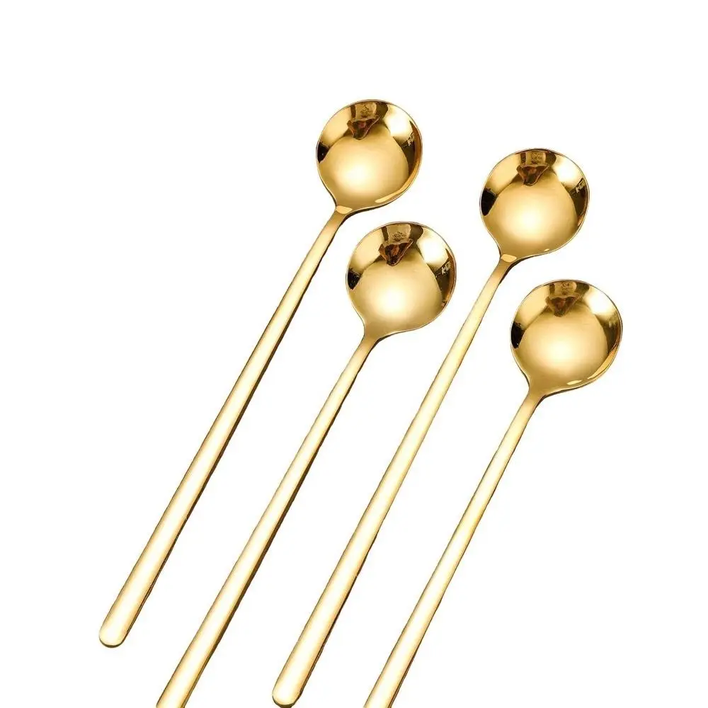 4-Piece Long Coffee Stirring Spoons Set, Stainless Steel Iced Tea Spoon, Dessert Spoon, Perfect for Hot Chocolate, Ice Tea, Latte, Home Bar Accessories, Barware, Drink Accessories