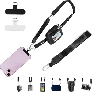Clip and Go Phone Strap with Wallet Anti , Cell Phone Lanyard Crossbody Straps, Detachable Wrist Wallet with ID Window, Black