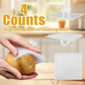 4 Counts Vegetable Scrubber, Kitchen Brush for Root Vegetables Carrots Potatoes, Dense Soft Fruit Vegetable Cleaning Scrubber, Mixed Designs