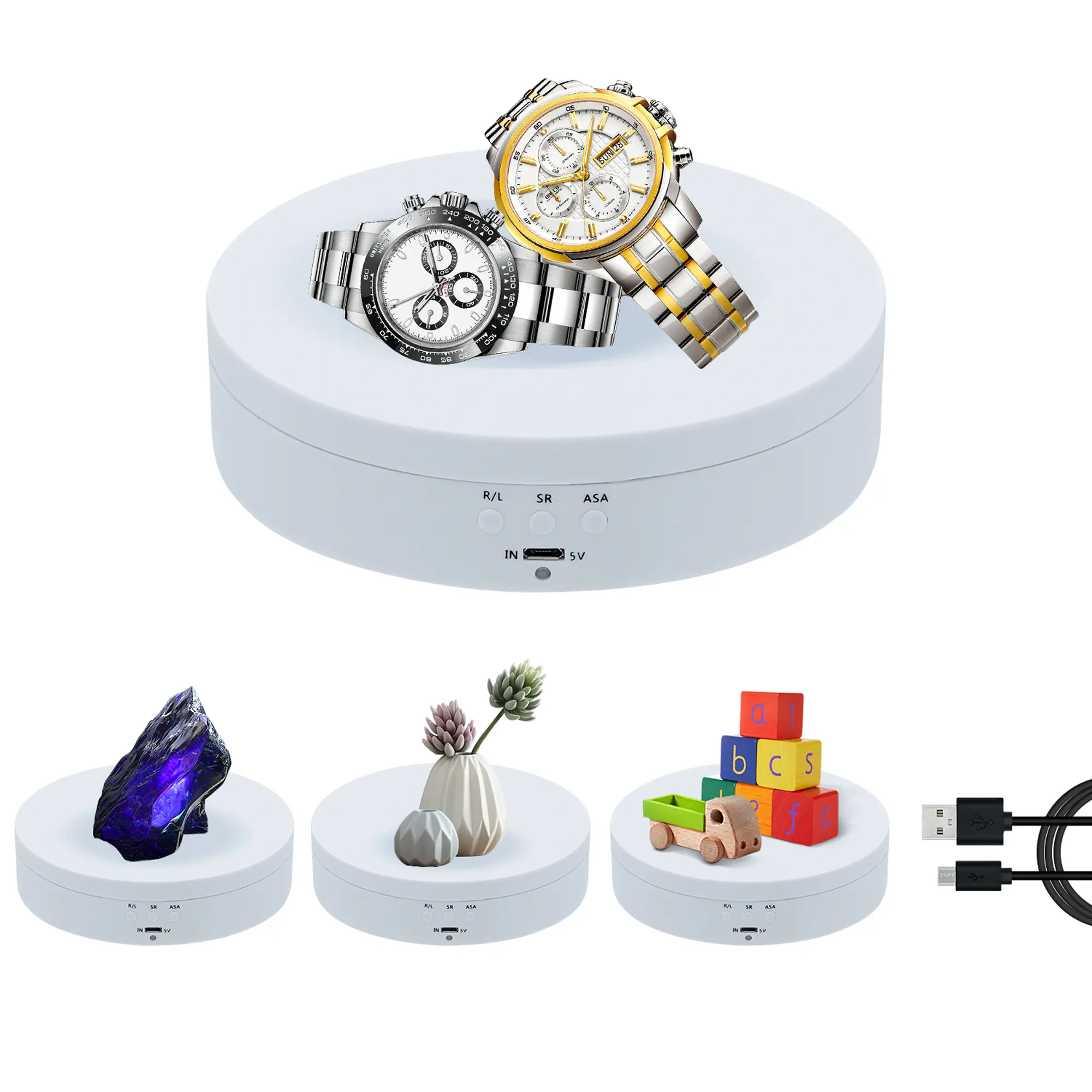 Mcbazel 5.4 Inches 360 Degree Rotating Display Stand, Electric Rotating Turntable with Low Noise for Jewelry/Photography Products/Watch/Cup and ect