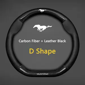 Car Anti-Slip Microfiber Leather Steering Wheel Cover for Ford Mustang Convertible F150, Round Type D, Comfortable and Durable