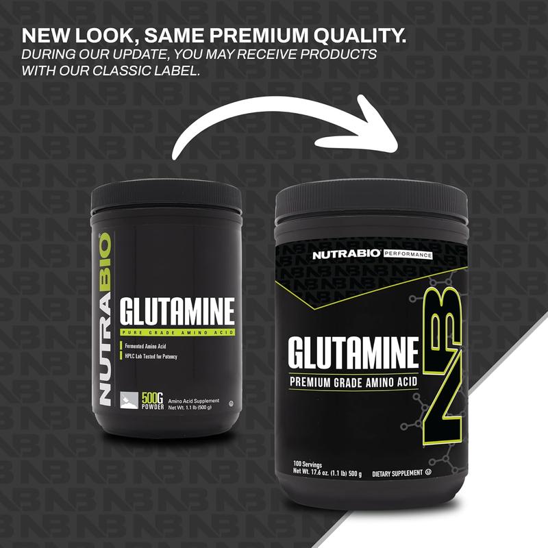 NutraBio Glutamine - 100% Pure L-Glutamine Amino Acid Supplement, Natural Vegetable Fermentation, Vegan Non-GMO, USA Made, Optimum Health & Diet