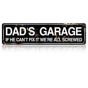 Dad's Garage Sign Aluminum Dads Garage If He Cant Fix It Were All Screwed Decorative Sign Funny Mechanic Themed Metal Wall Art For Garage Workshop Man Cave Rustic Vintage Decoration 4×16 Inch