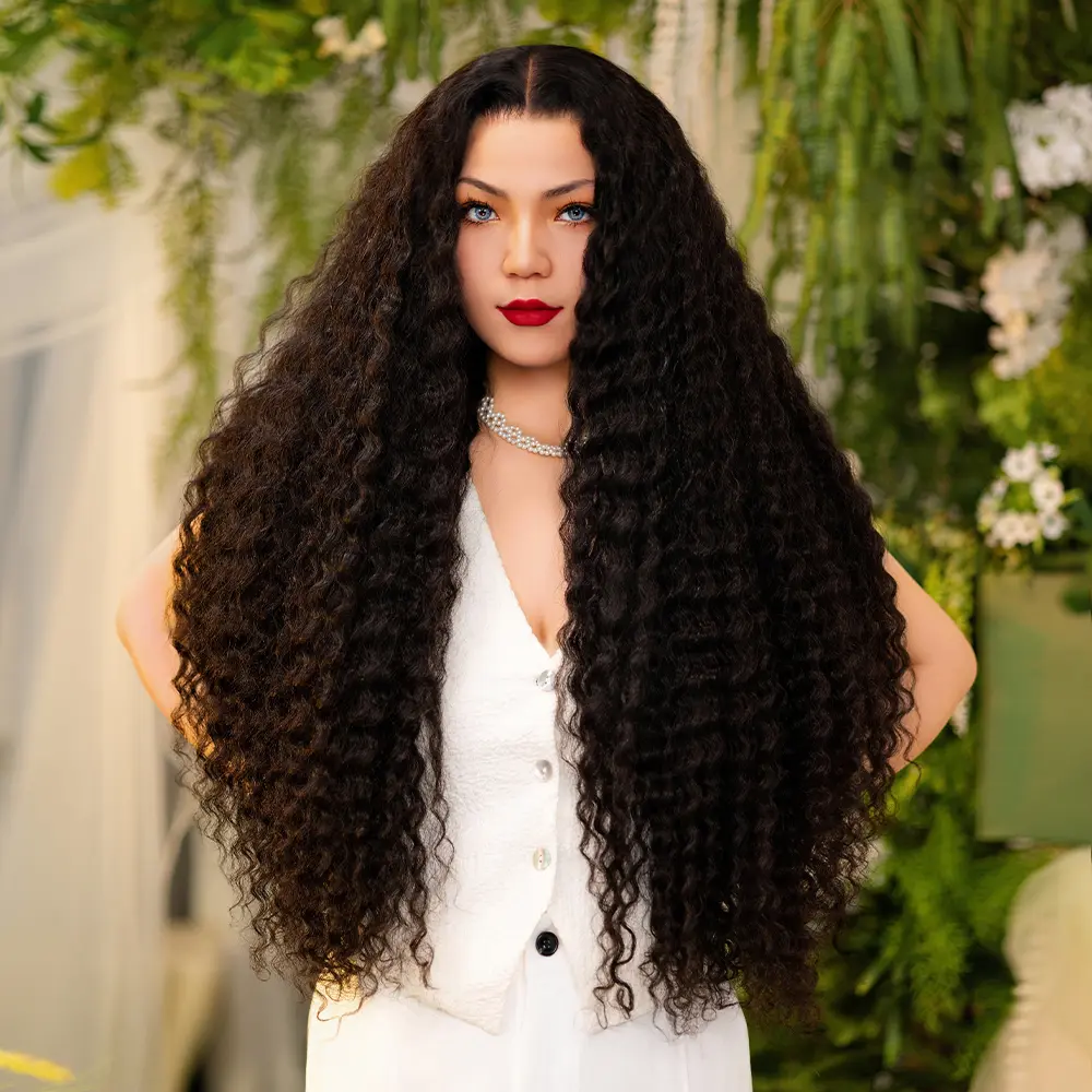 [Luxury Queen Series] FF WIG Deep Wave Raw Human Hair Glueless Wig 26 30 Inches 9*6 Pre-Cut HD Lace 250% Density Natural Black Wear Go Wig with Special Drawstring
