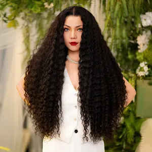 [Luxury Queen Series] FF WIG Deep Wave Raw Human Hair Glueless Wig 26 30 Inches 9*6 Pre-Cut HD Lace 250% Density Natural Black Wear Go Wig with Special Drawstring