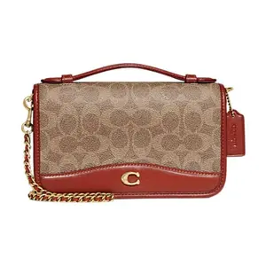 COACH Bea 20 Classic Monogram Snap-Clasp PVC Tote Crossbody Bag for Women in Grey-Brown