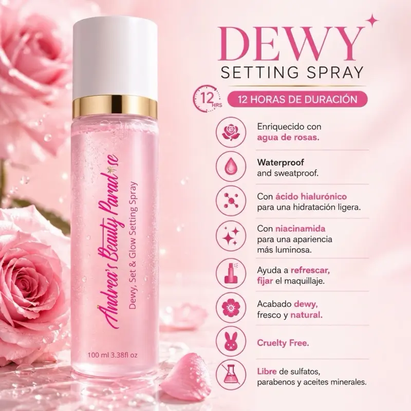 Dewy, Set & Glow Setting Spray infused with Rose Water Waterproof