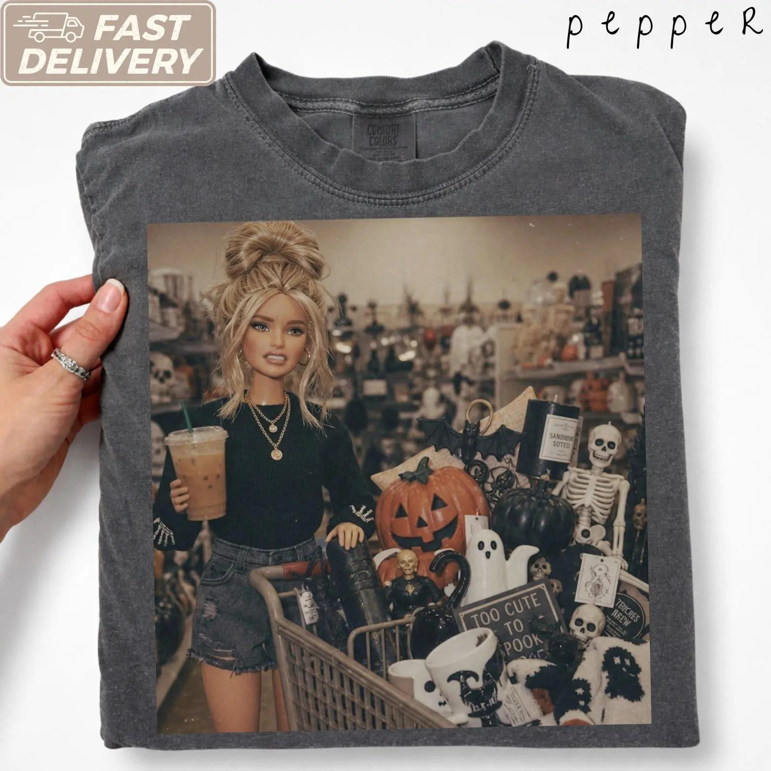 Comfort Colors Halloween Barbie Top, Retro Doll Face Meme Shirt, Trendy Halloween Lover Shirt, Funny Spooky Fall Tee, Cute Humor Gifts