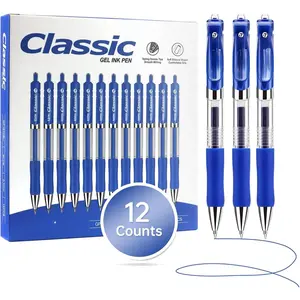 Classic Retractable Gel Roller Pens, 0.7mm Fine Point, Blue Ink (Blue Ink - 12 Packs)