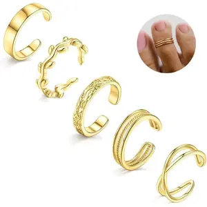 5Pcs Gold Toe Rings for Women Adjustable Toe Rings Non Tarnish Open Band Toe Rings Set Summer Beach Jewelry Minimalist Fashionable Elegant