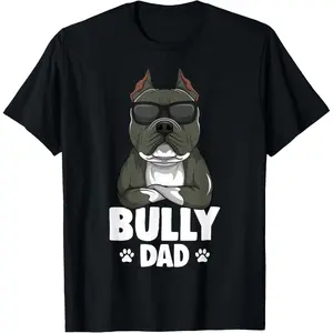 American Bully Dad Dogs Dad Men T-Shirt Pure Cotton Graphic Tees Menswear Top: Gifts for Men & Women, Fitness, Natural