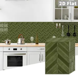 10 PCS/Box GST PE Crystal Foam Tile Stickers Dark Green Herringbone Waterproof Oil-Proof Anti-Collision Home Decor for Kitchen Bathroom Ceiling Tiles Old Wooden Boards