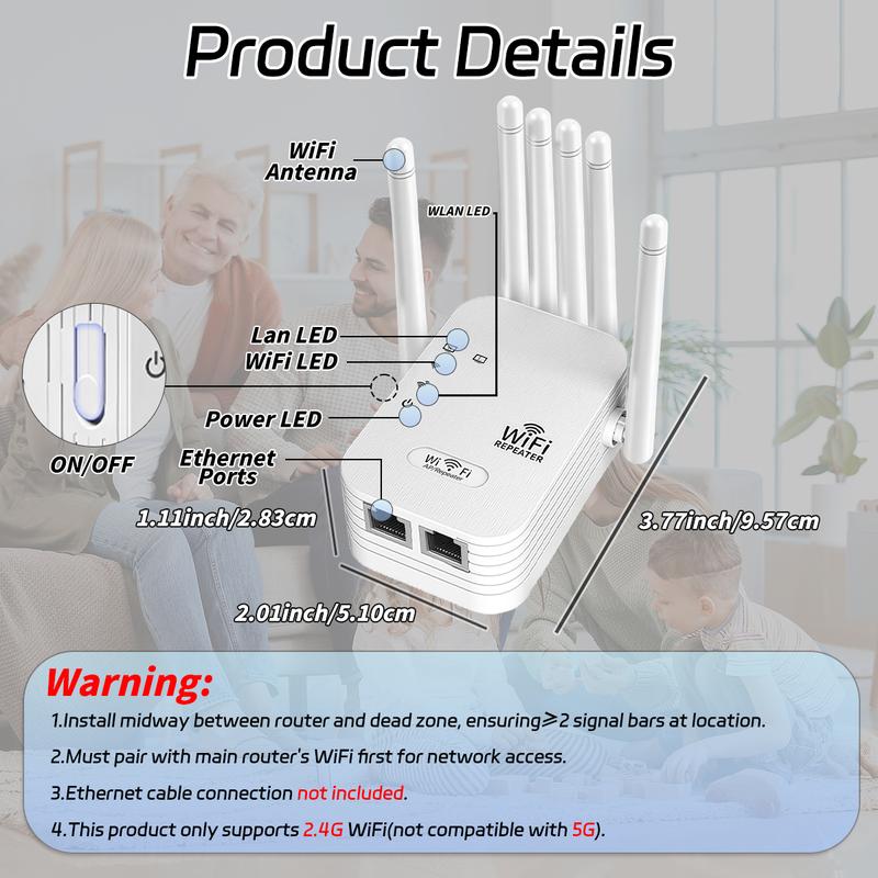 2026 WiFi Booster, Covers 5000 Sq.Ft & 50+ Devices, 2.4GHz WiFi 300Mpbs High Speed, with Ethernet Port, Suitable for Gaming, Streaming & Work, WiFi Repeater, WiFi Range Extender