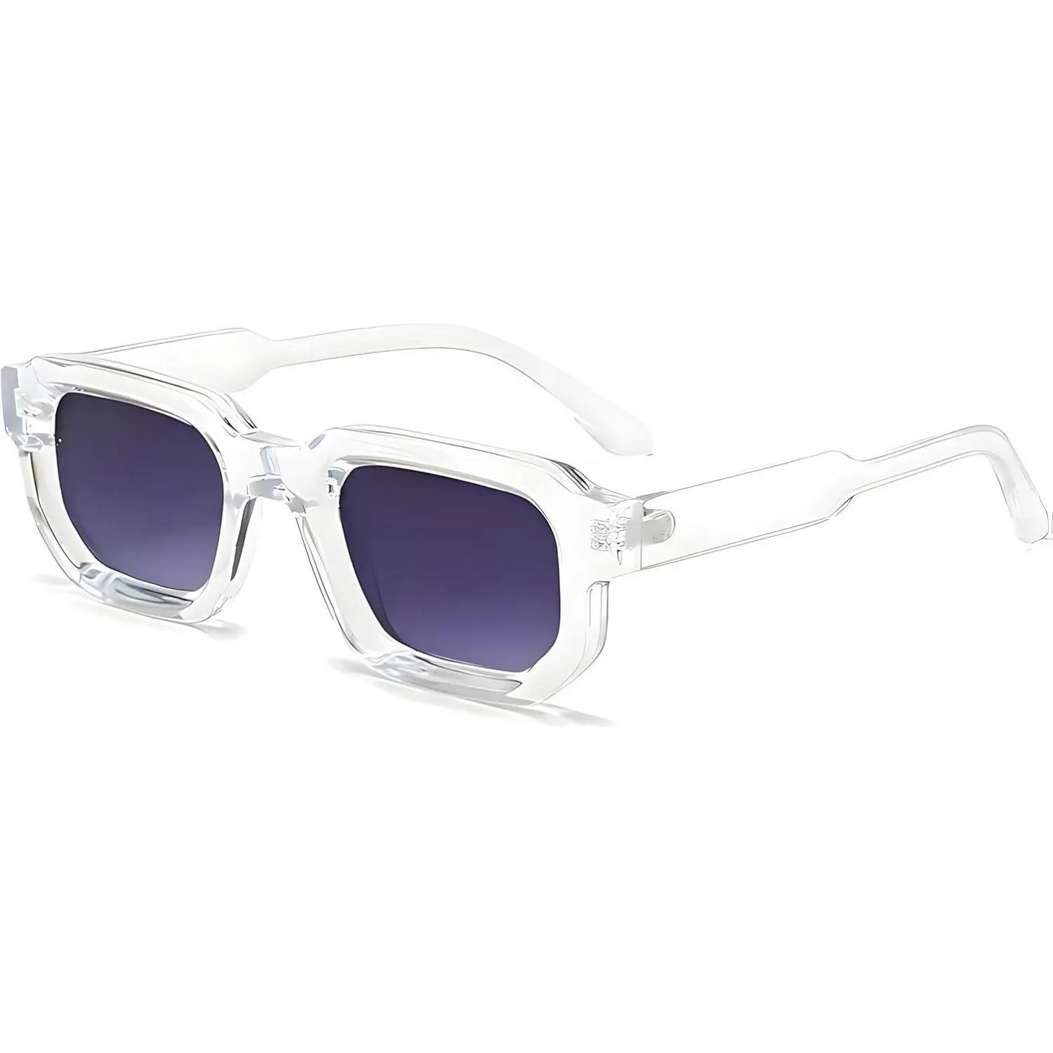 Clear Square Frame Sunglasses with Blue Gradient Lenses – Unisex Retro Fashion Shades, UV400 Protection, Transparent Thick Frame Streetwear Glasses for Men and Women