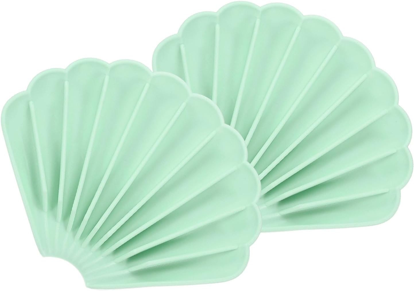 2Pcs Small Soap Dish, Silicone Bathroom Soap Holder Shell Shape Bar Soap Dish Self-Draining Soap Tray for Shower, Bathroom, Kitchen, Counter Top (Light Green)
