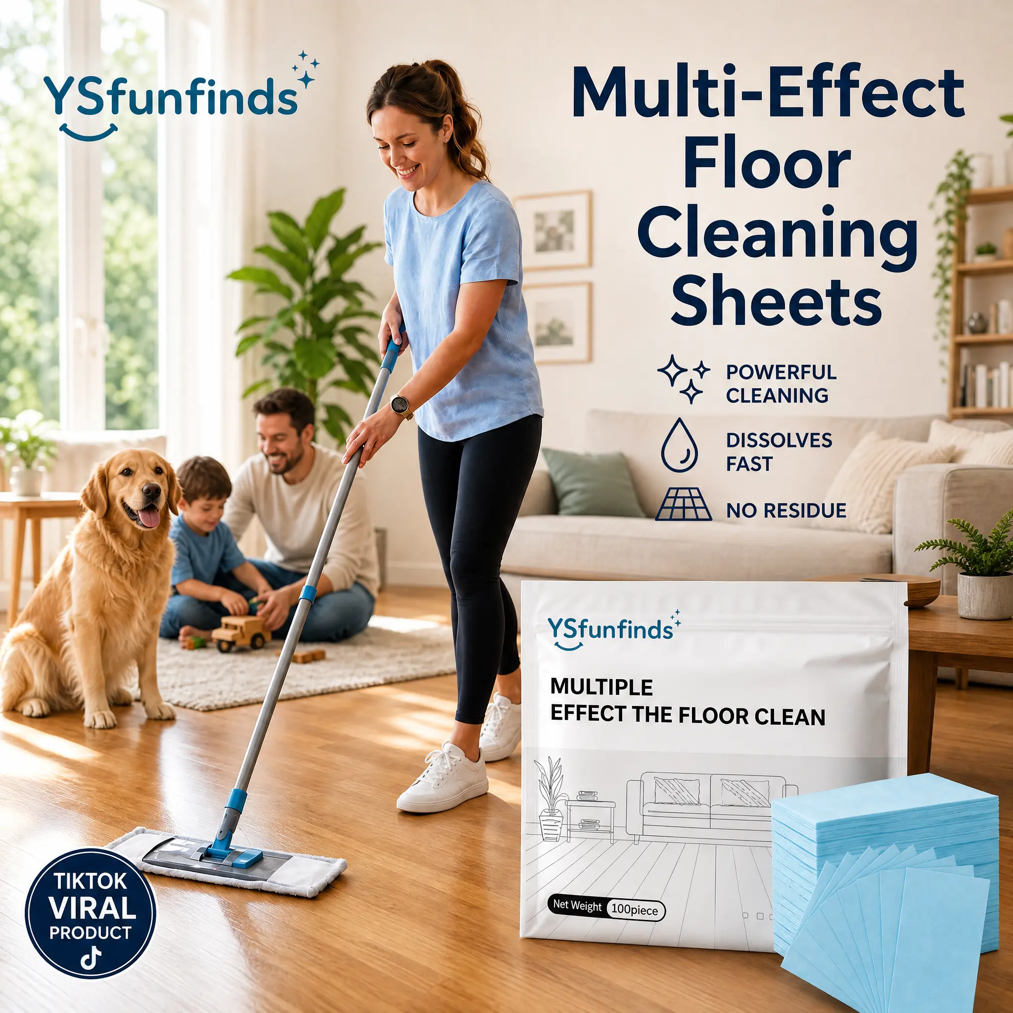 100 Piece Blue Floor Cleaning Tablets Multi-Surface Cleaner for Hardwood Laminate Tile & RV Walls Antibacterial