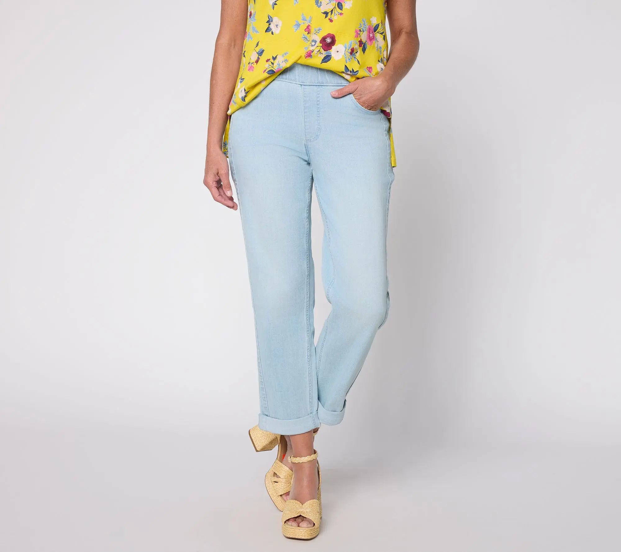 LOGO by Lori Goldstein Petite Boyfriend Ankle Jean w/ Stripe