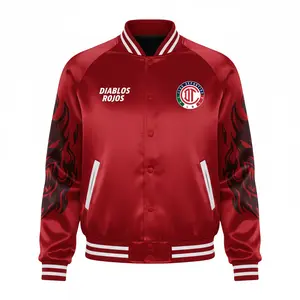 Toluca FC Varsity Jacket Devil Mascot Concept – Diablos Rojos Satin Polyester Streetwear