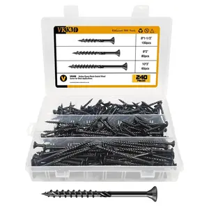 #8#10 240Pcs Black Knurled Deck Screw Set, Epoxy Coated, Suitable for Outdoor Furniture Assembly.