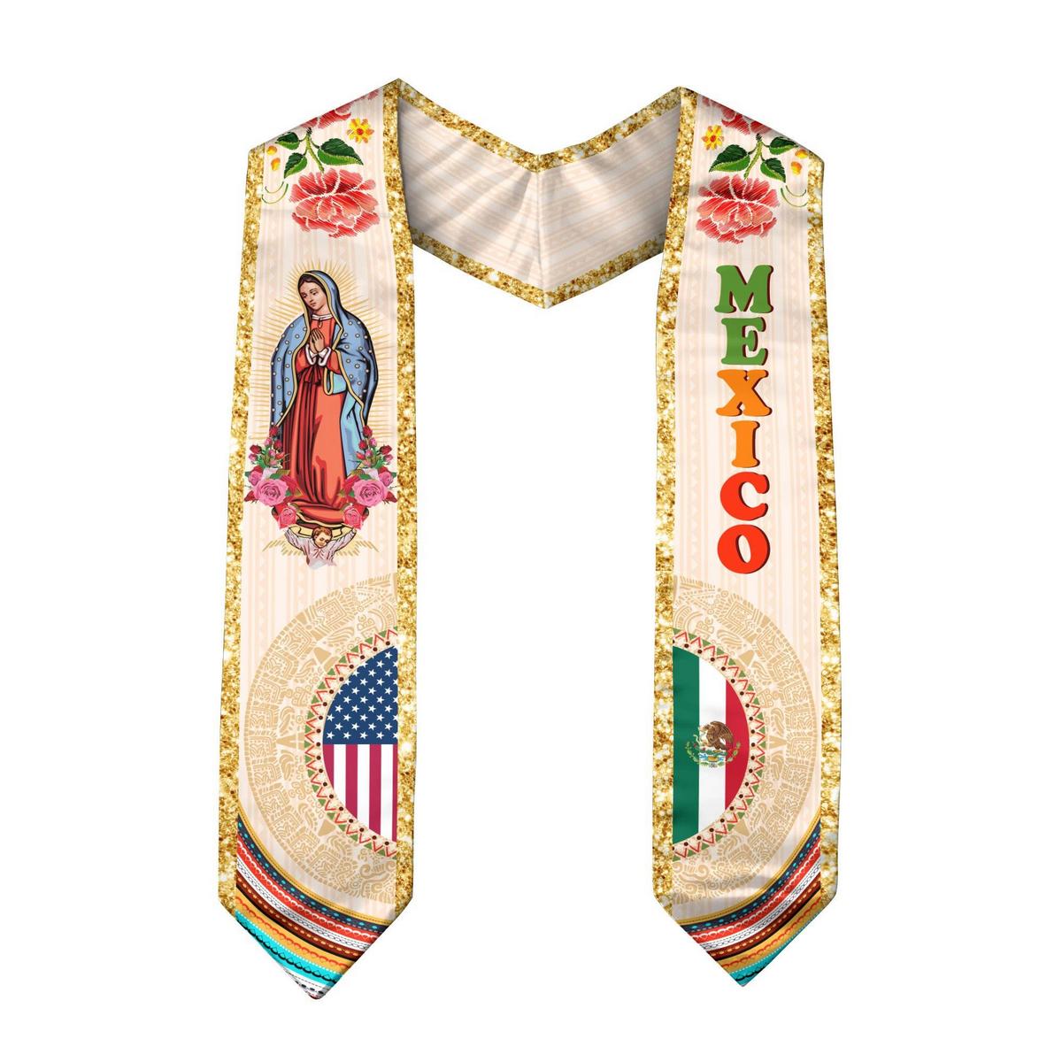 Graduation Stole Mexican 2026 – Mexican Graduation Sash, Mexico Flag, Class of 2026 V Shape National Country Stole
