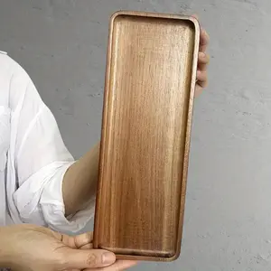 Wooden Serving Tray Made of Acacia Wood, Rustic Rectangular Platter for Charcuterie and Cheese, Ideal for Desserts Fruits Vegetables and Cookies, Multipurpose