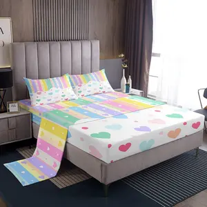 Pretty Rainbow Sheet Set for Boys Girls,Colorful Love Heart Bed Set,Dot Decorative Bed Sheets,Bedroom Decor Kawaii Sheets,Bedding Collection