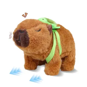Walking Brown Capybara Plush Toy 6.3" – Cute Stuffed Animal with Removable Turtle Backpack, Electric Interactive Pet with Sound & Movement | Soft Capybara Plushie Gift for Toddlers, Kids, Boys & Girls