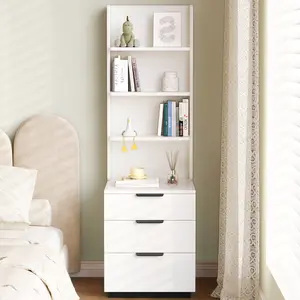 Guyii Cream White 51.18 Modern Tall Nightstand with Open Shelves & Drawers for Small Bedrooms Stylish Storage Cabinet