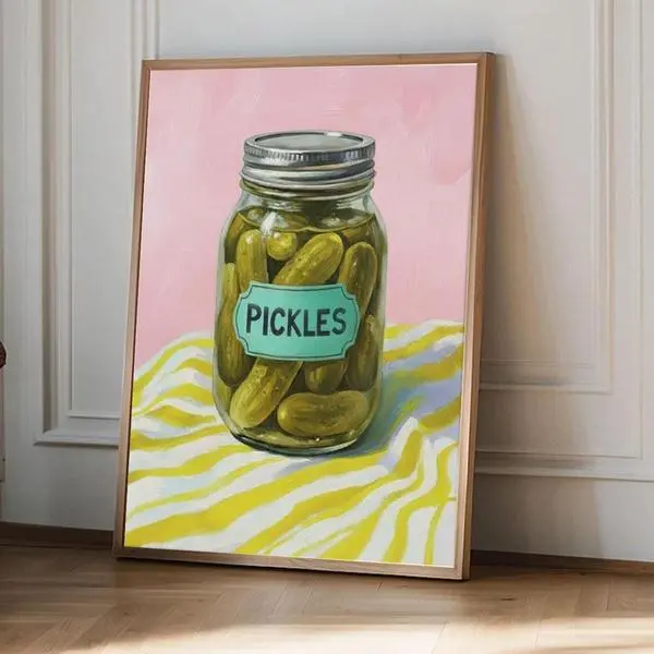 Vintage Pickles Jar Art Print - Retro Food Poster For Cute Kitchen Decor