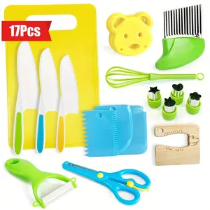 Kitchen Tool Set, 17pcs/set Including Knife, Cutting Board, Sandwich Cutter, Peeler, Durable Multifunctional Cooking Set, Cooking Utensils for Kids Play Kitchen Accessories