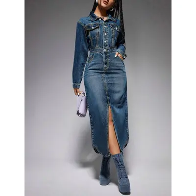 green emerald velvet dress Snatched Denim Dress  Curve | Plus Size Dresses