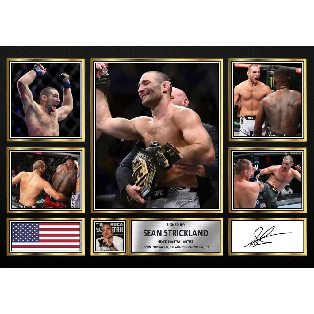 Sean Strickland Ufc Fiighters Poster Autographed Print - Limited Edition Autograph Fan Gift , UFC Fans Gift ( Unframed - Print Only )