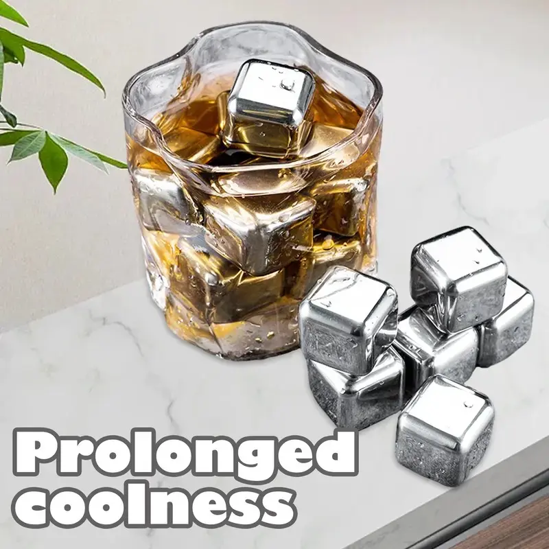 Heavy-Duty Reusable Stainless Steel Beverage Chilling Rocks Set (6/8 Pieces) with Matching Ice Tongs, Rapid Freeze Metal Cubes Prevent Drink Dilution, Luxury Practical Gift for Gentlemen for Birthday