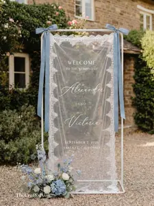 Personalized Sheer Lace Wedding Welcome Sign, Romantic Boho Ceremony Decor, Custom Banner