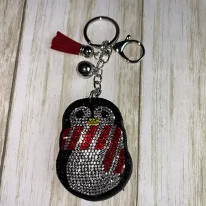 Glitter Penguin Keychain with Red Tassel and Silver Chain