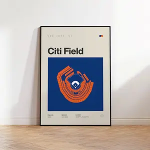 NY Mets Poster, New York Citi Field Stadium Print, Mid Century Modern Baseball Poster, Sports Bedroom Posters, Minimalist Office Wall Art