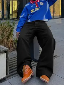 Straight Leg Denim Jeans Cotton Slant Pockets Washed Jean, Casual Versatile Wide Leg Jeans, Couple Matching Straight Fit Loose Fit