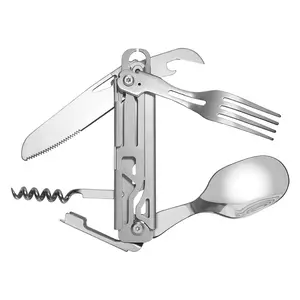 Stainless Steel Outdoor Multitool, Portable Utensil & Multi Tool Set, Foldable All-in-One EDC Tool for Camping, Hiking and Daily Use