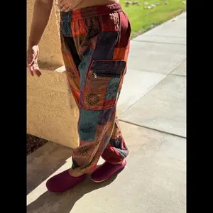 Boho Patchwork Hippie Tapered Pants with Pocket and Elastic Waist